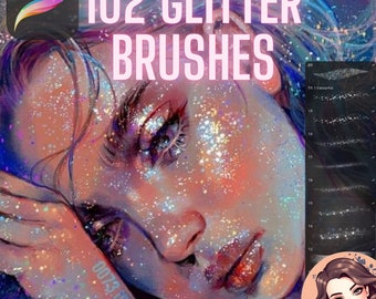 102 pinceles con purpurina, pinceles para Procreate, pinceles para iPad, paquete de pinceles para retratos digitales, pinceles brillantes para Procreate, paquete de pinceles brillantes