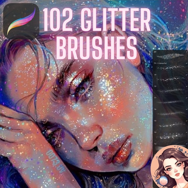 102 Glitter brushes, Procreate brushes, iPad brushes, Digital portrait brushes pack, Shimmer brush for Procreate, Sparkling brushes bundle