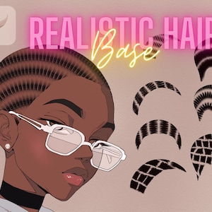 Pinceles digitales para estampar trenzas y separar el cabello en Procreate, ilustración de anime con arte digital.