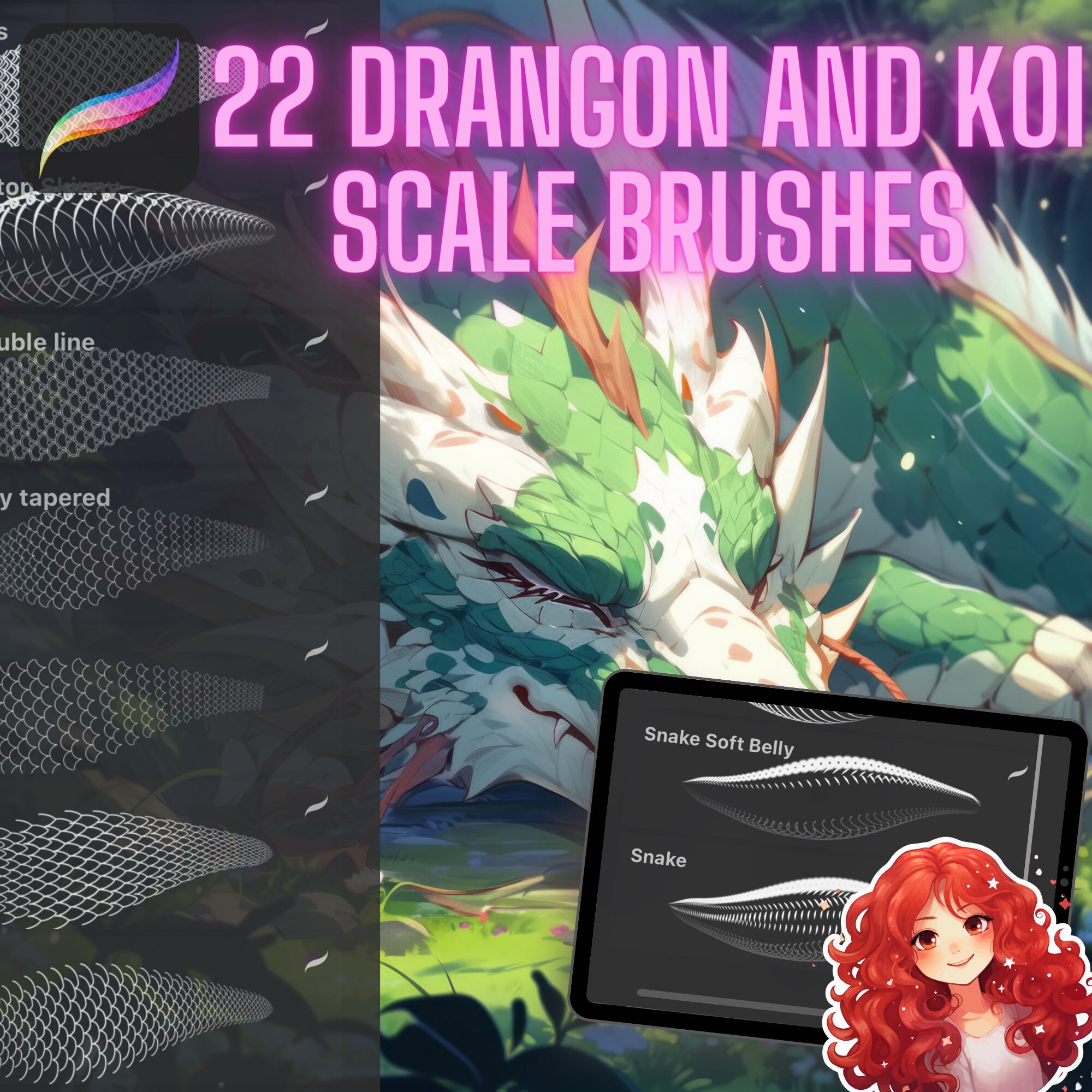 22 Snake Brushes Procreate Snake Scale Brush Set Procreate Snake Body ...