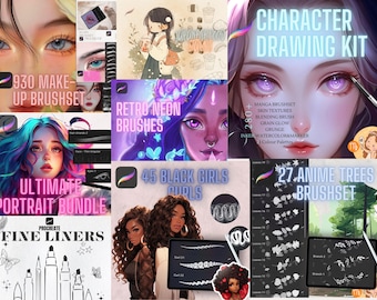 Paquete para estudiantes de Procreate: pinceles para cabello, pinceles para retratos, pinceles con purpurina y pinceles para piel humana.