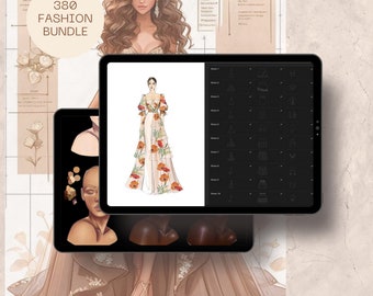 380 pinceles de diseño de moda para Procreate y sellos de dibujo de figuras con paletas de colores, acuarelas, bolígrafos de dibujo y marcadores para Procreate