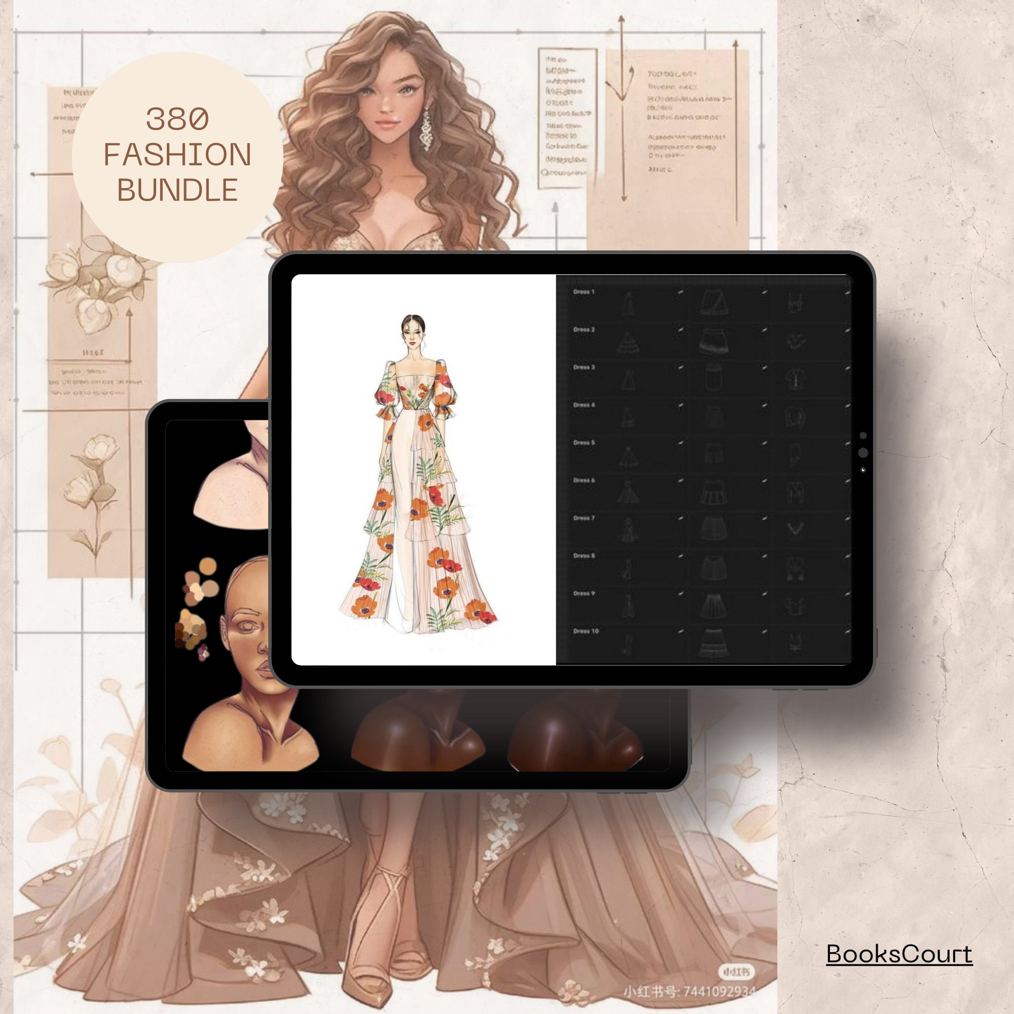 380 Fashion Design Procreate Brushes & Figure Stamps with Color Palettes, Watercolor, Pens and Markers