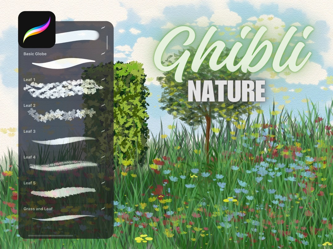 Ghibli Inspired Procreate Nature Brush Set: 203 Foliage, Flower, Cloud ...