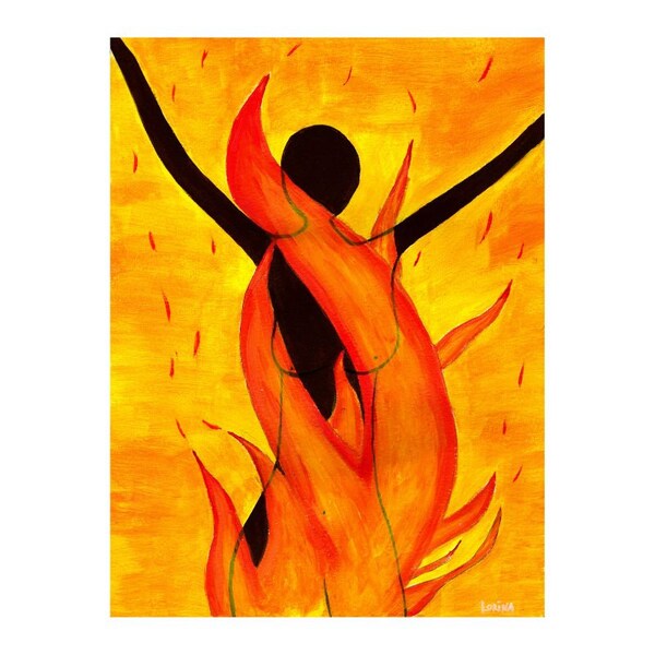 Carte de vœux · peinture originale Flammes de Vie · A6 sur papier vergé · féminin, feu sacré