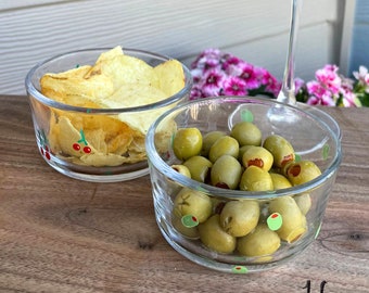 Hand Painted Glass Appetizer Dish | Charcuterie Bowls | Snacks, Tapas, Gift, Customize, Fruit Icon, Olive, Cherry