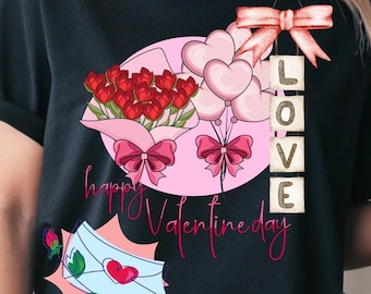 Valentine's Day T-Shirt Design PNG, Love Letter, Floral Clipart (Digital Download)