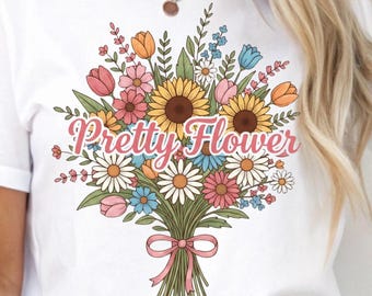 Boho Wildflower Bouquet PNG | Retro Floral Sublimation Design (Digital Download)