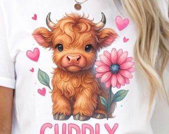 Cuddly Highland Cow PNG, Boho Cowgirl Shirt Design (Digital Download)