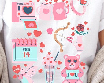 Kawaii Valentine PNG, Pink Love Icons, Shirt Design (Digital Download)