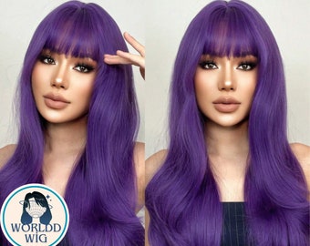 Qualıty Purple Long Wig Wigs For Halloween, Party Wig, Woman Wig, Woman Gift