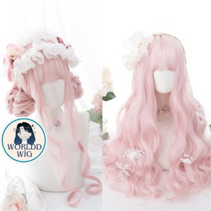 Cute and Stylish Pink Wig, Long Synthetic Wig with Bangs, Woman Wig, Woman Gift