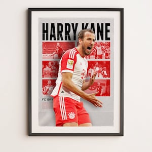 Harry Kane Bayern Munich, Printable A3 Sport Wall Art, Gift For Boy, Poster A3, Bayern Munich Gifts Poster, Bundesliga, Soccer Print.