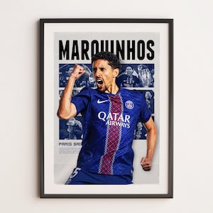 Marquinhos Poster, PSG Poster. Printable A3 Sport Wall Art, Paris Saint Germain Poster, PSG Gifts Poster, Soccer Wall Art, Football Poster.