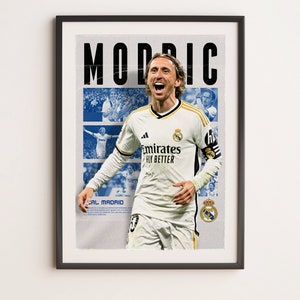 Luka Modric Real Madrid, Arte de pared deportivo A3 imprimible, Regalo para niño, Póster A3, Póster de regalos del Real Madrid, Impresión de fútbol.