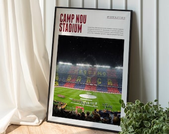 Plakat Camp Nou Barcelona, wydrukowana sportowa grafika ścienna w formacie A3, prezent dla chłopca, plakat A3, plakat z prezentami z Barcelony, wydruk piłkarski, plakat ze stadionem.