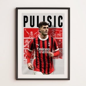 Cristian Pulisic Ac Milan, Printable A3 Sport Wall Art, Gift For Boy, Poster A3, Ac Milan Gifts Poster, Soccer Wall Art, Football Poster