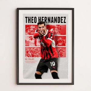 Theo Hernandez Ac Milan, Printable A3 Sport Wall Art, Gift For Boy, Poster A3, Ac Milan Gifts Poster, Soccer Wall Art, Football Poster