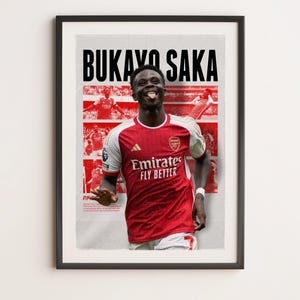 Bukayo Saka Arsenal, arte de pared deportivo imprimible A3, regalo para niño, póster A3, póster descargable, impresión de fútbol, Premier League, Arsenal.