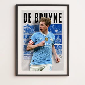 Kevin De Bruyne Manchester City, arte de parede esportiva A3 para impressão, presente para menino, pôster de futebol A3