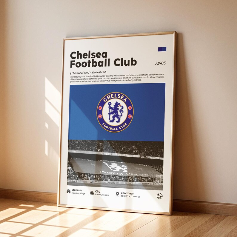 Chelsea Poster, Chelsea Wall Art Print, Printable A3 Sport Wall Art ...