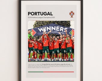 Portugalia UEFA Nations League Winner 2025 plakat, drukowana sztuka ścienna A3 Sport, plakat Portugalia, sztuka ścienna Piłka nożna, plakat piłkarski Ronaldo, CR7