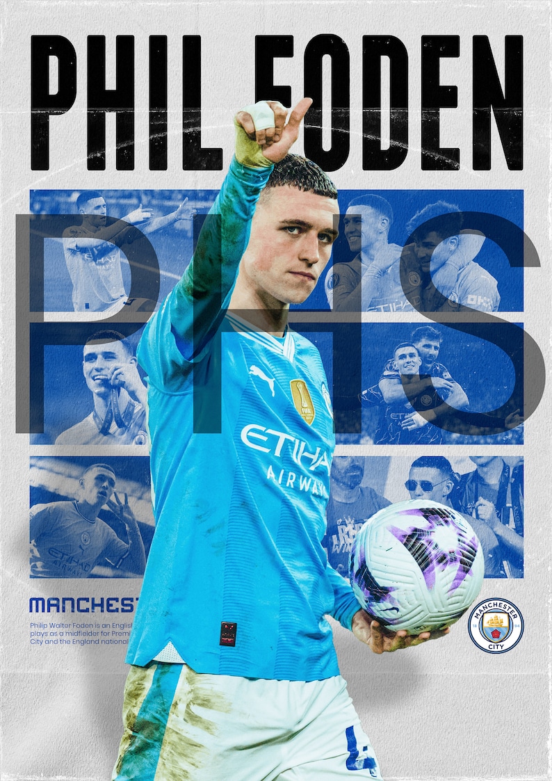Foto Autografata Phil Foden Manchester City - Formato A4, Con Cornice Nera, Ideale Per Regalo - Foto 7