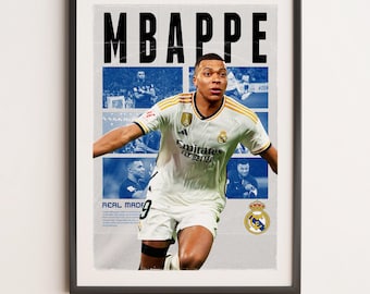 Kylian Mbappe Real Madrid, Printable A3 Sport Wall Art, Gift For Boy, Poster A3, Real Madrid Gifts Poster, Soccer Wall Art, Football Poster