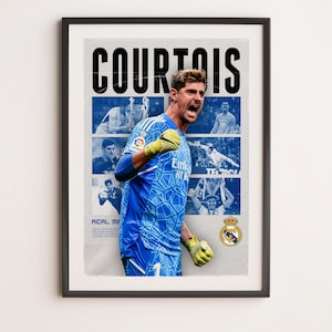 Thibaut Courtois Real Madrid, druckbare A3 Sport Wandkunst, Geschenk für Jungen, Poster A3, Real Madrid Geschenke Poster, Torhüter, Fußball Druck.