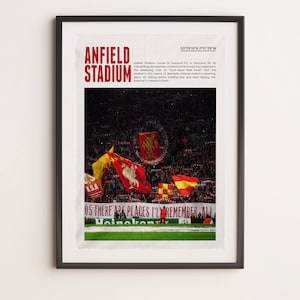 Anfield Liverpool, arte de pared deportivo A3 imprimible, regalo para niño, póster A3, póster de regalos del Liverpool, impresión de fútbol, YNWA, Premiere League.
