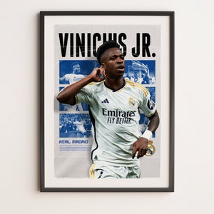 Vinicius Jr Real Madrid, Arte de pared deportivo A3 imprimible, Regalo para niño, Póster A3, Póster de regalos del Real Madrid, Impresión de fútbol.