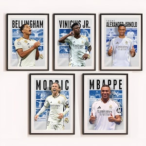 Jude Bellingham, Vinicius Jr, Modric, Trent Arnold, Mbappe Real Madrid, Set of 5 Posters, Poster A3, Real Madrid Gifts  Poster, Soccer Print