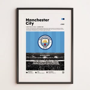 Manchester City Poster, Manchester City Wall Art Printable A3 Sport Wall Art, Gift For Boy, Man City Gifts, Etihad Stadium Wall Art.
