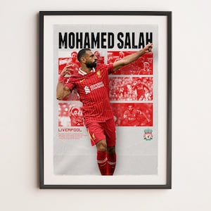 Mohamed Salah Liverpool, arte de pared deportivo imprimible A3, regalo para niño, póster A3, póster de regalos de Liverpool, impresión de fútbol, YNWA, Premier League.