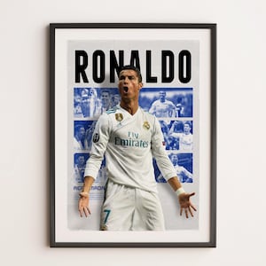 Cristiano Ronaldo Real Madrid, Arte mural deportivo imprimible A3, Regalo para niño, Póster A3, Póster de regalo del Real Madrid, Arte mural de fútbol, Póster de fútbol