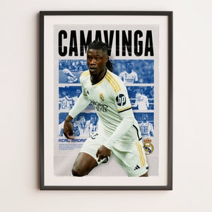 Eduardo Camavinga Real Madrid, Arte de pared deportivo A3 imprimible, Regalo para niño, Póster A3, Póster de regalos del Real Madrid, Impresión de fútbol.