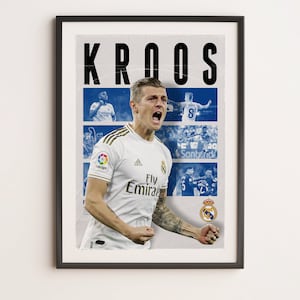Toni Kroos Real Madrid, Arte de pared deportivo A3 imprimible, Regalo para niño, Póster A3, Póster de regalos del Real Madrid, Impresión de fútbol.