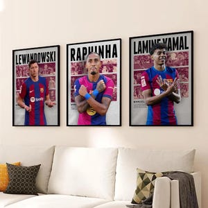 Lamine Yamal, Lewandowski, Raphinha Barcelona, Printable A3 Sport Wall Art,  Set of 3 Posters, Poster A3, Soccer Print, Barcelona Poster.