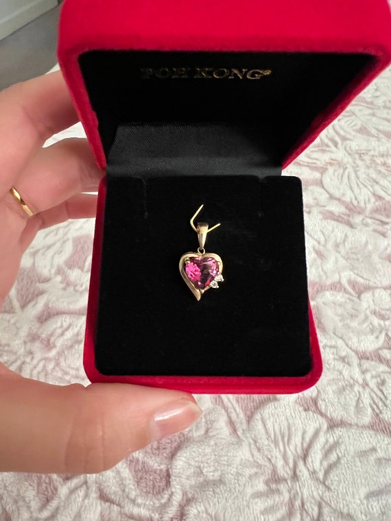 10k Pink Heart Pendant - image 1