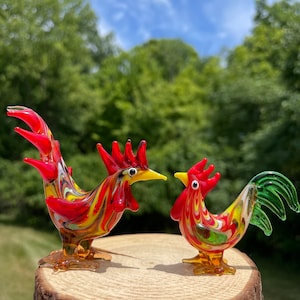 Hand blown Glass Chicken Figurine Glass Chick Figurine | Mini Rooster Figurines Table Decoration Home Decor rooster gift farm house decor