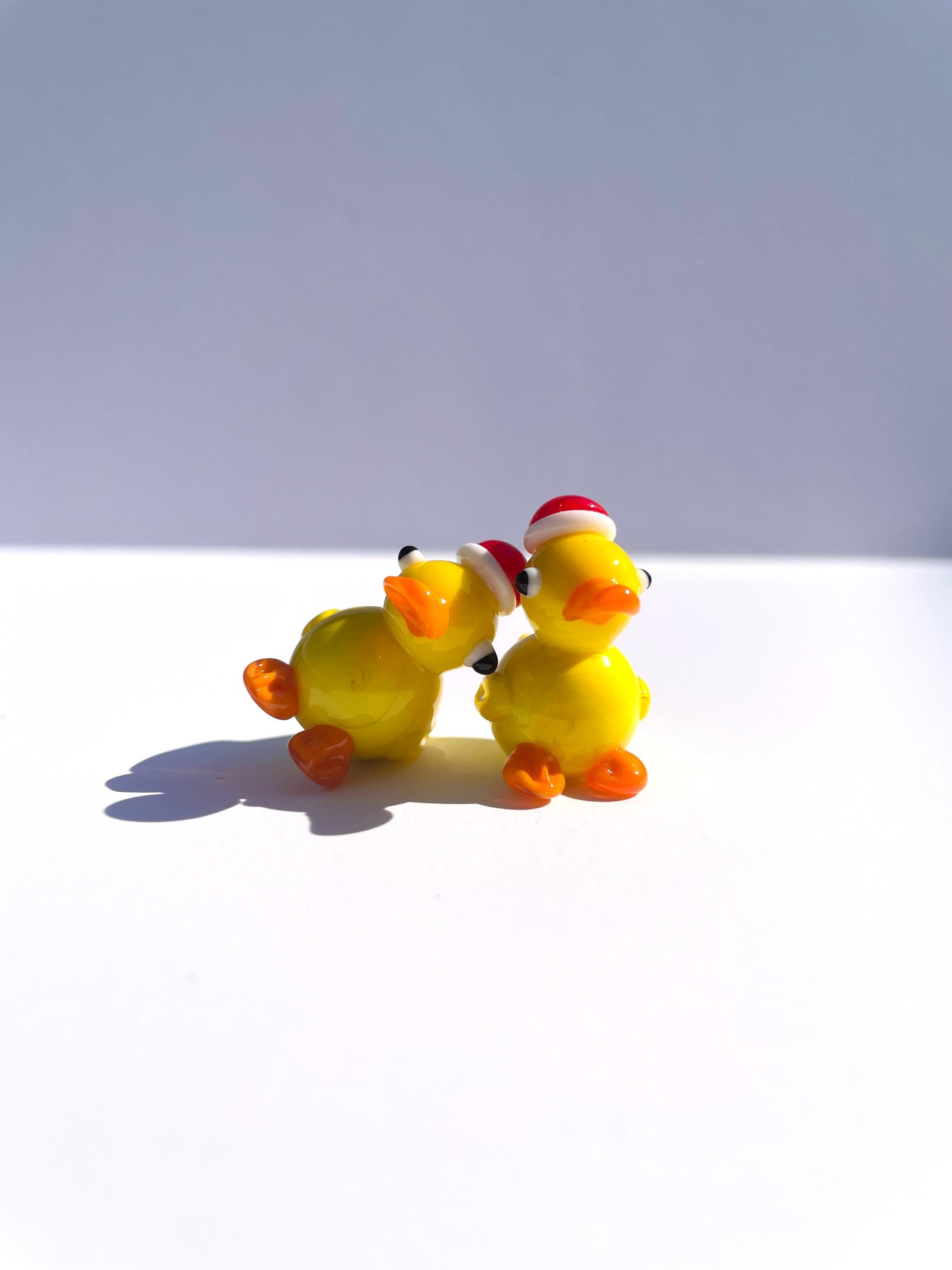 Handmade Blown Glass Yellow Duck Figurine: Christmas Holiday Decor