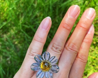 Bloemenring, angstspinnerring, spinner Glazen bloemring, bloemenring, angstring, antistressring, stressverlichtende ring