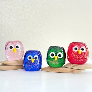 Handmade glass owl miniature | Owl gift | pocket hug owl micro Art Glass Animals Tiny owl  Miniature Sculpture Gift for owl lovers
