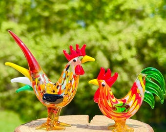 Figurine de poulet en verre soufflé à la main Figurine de poussin en verre | Mini figurines de coq, décoration de table, décoration d'intérieur, cadeau de coq, décoration de maison de ferme