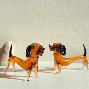 Mini dog glass figurines, Dachshund Dog Glass sculpture , Blown Glass Dog, Tiny Dachshund Miniature Sculpture,Gift for dog lovers, art glass