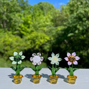 Glass Potted Flowers set, Glass plants, fused glass stained glass flower ,artificial house plant Car Decoration glass flower gift for her