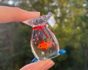 Glass Goldfish, Goldfish in a Bag Miniature, Glass Figurine