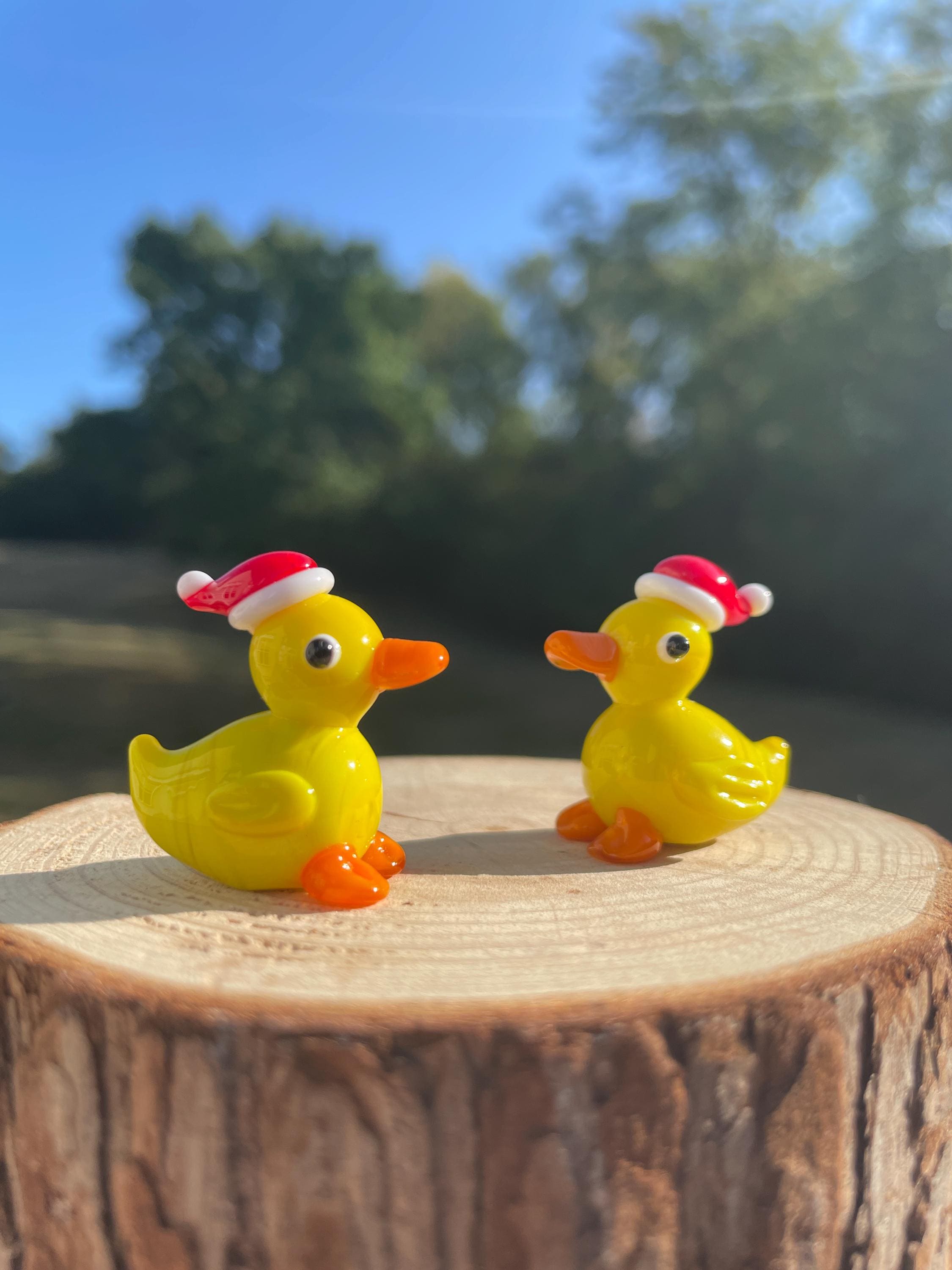 Handmade Blown Glass Yellow Duck Figurine: Christmas Holiday Decor