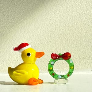 Glass wreath Christmas ornament , handmade fused glass figurines, glass miniature Christmas tree holiday decor, stocking stuffer