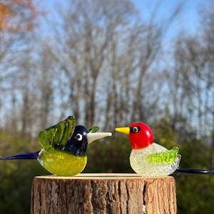 Hand blown glass bird figurine, glass bird ornament, bluebird, red head bird, glass animals, murano bird, glass birds, glass bird gift